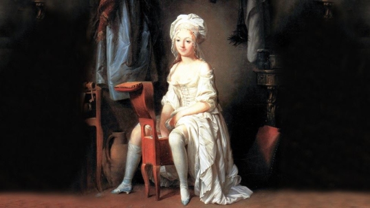Painting by Boilly: woman at bidet, late 1700s