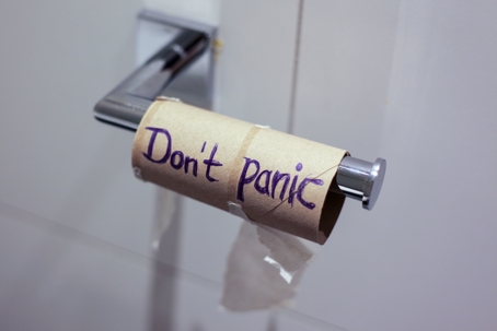 "Don't panic" on empty toilet paper roll