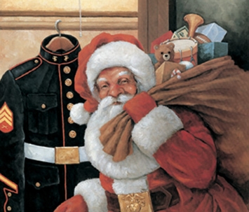 Santa walking by Marine Corps Uniform