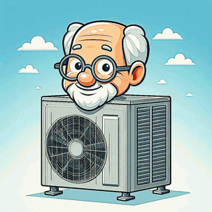 cartoon of an air conditioner with the head of an elderly man