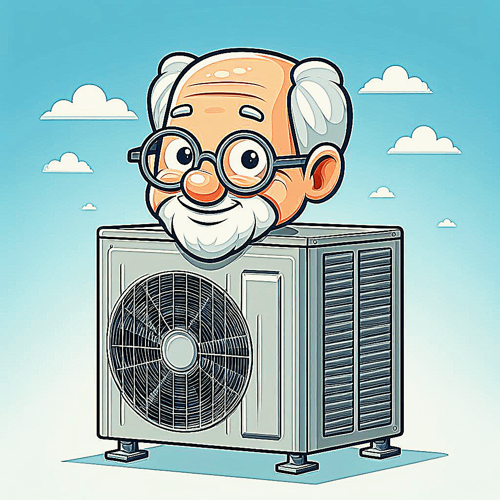 cartoon of an air conditioner as an elderly man