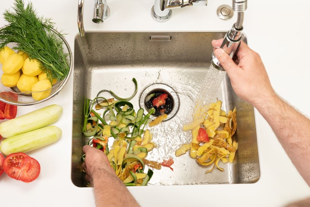 peelings and scraps in sink 