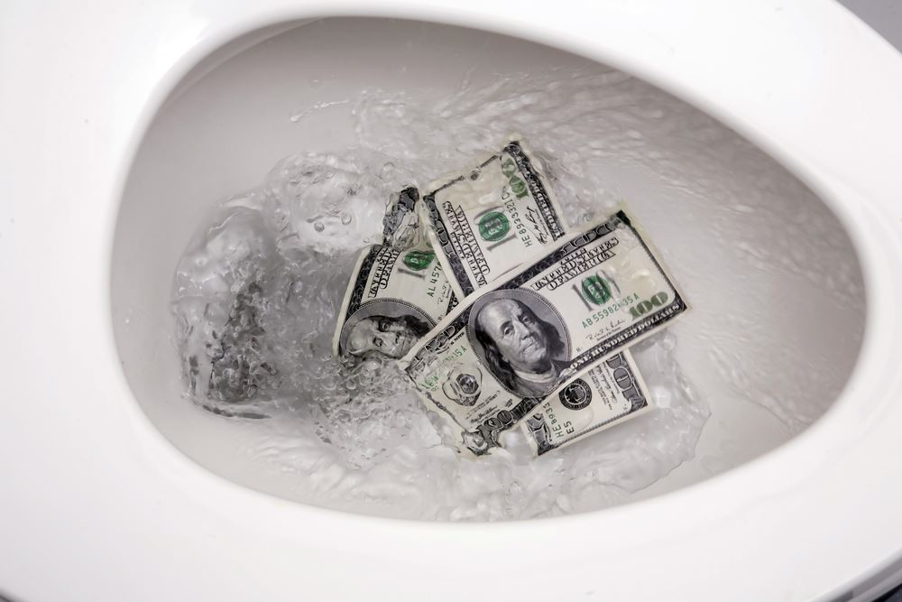 money in the toilet