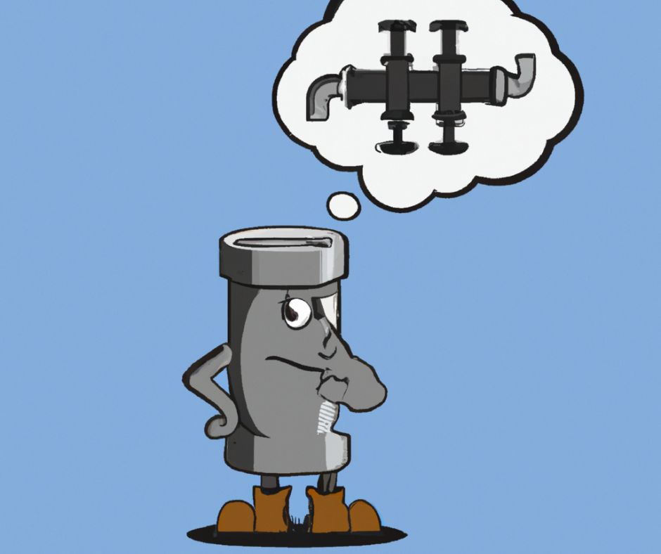 cartoon of a smart plumbing system with a thought bubble overhead